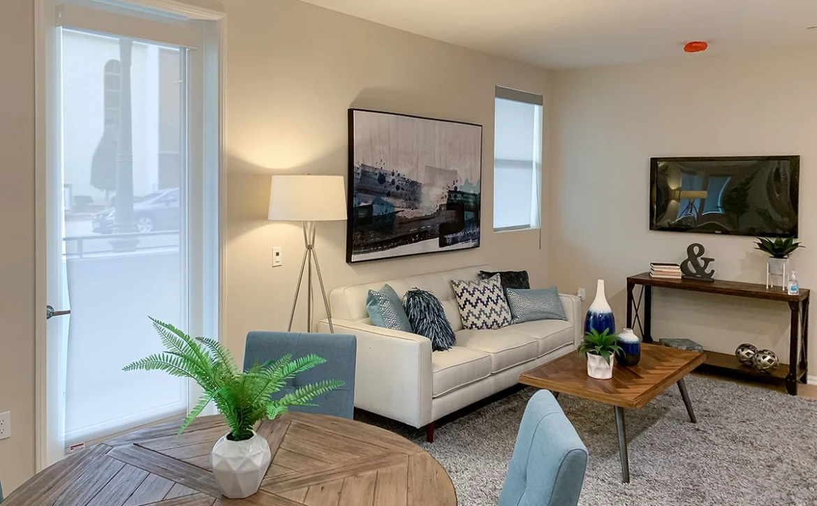 1 bedroom apartment interior at C+C Flats in Chula Vista, CA — spacious living area with modern finishes