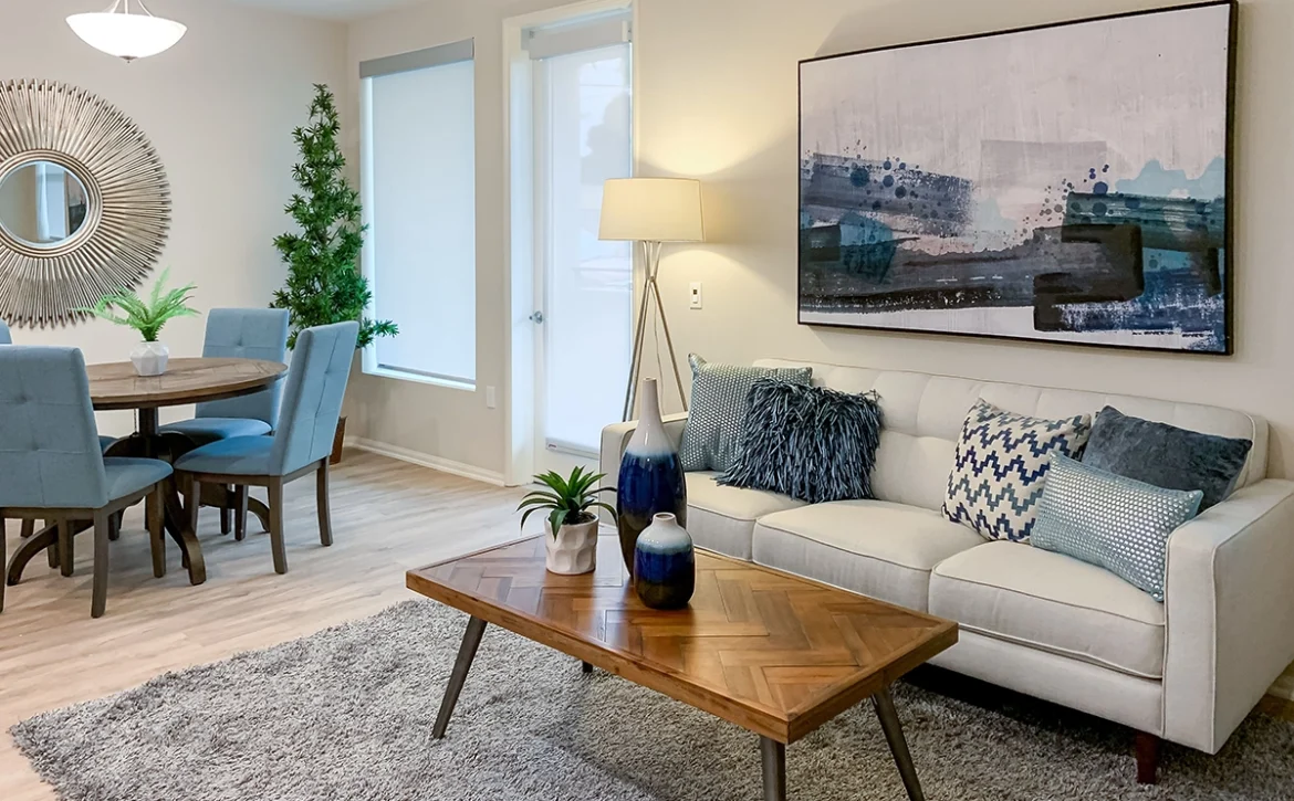 1 bedroom apartment interior at C+C Flats in Chula Vista, CA — spacious living area with modern finishes